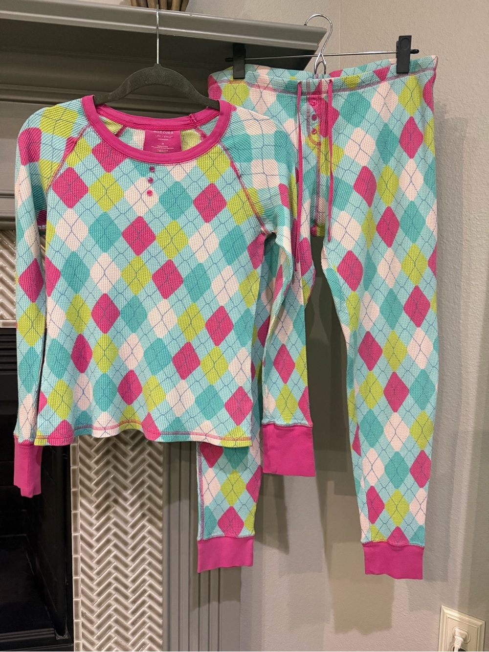 Sonoma Teal, Pink & Lime Argyle Thermal Pajama Set
